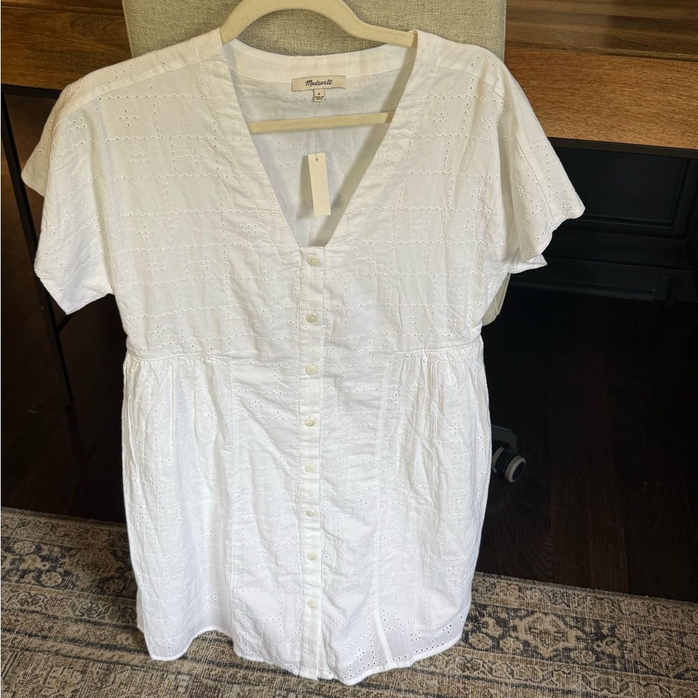 Madewell White Eyelet Button-Front Dress